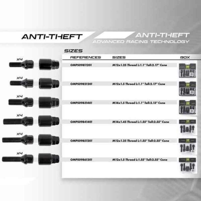 Kit de tornillos OMP OMPS09831401 M14 x 1,50 4 uds Negro 1