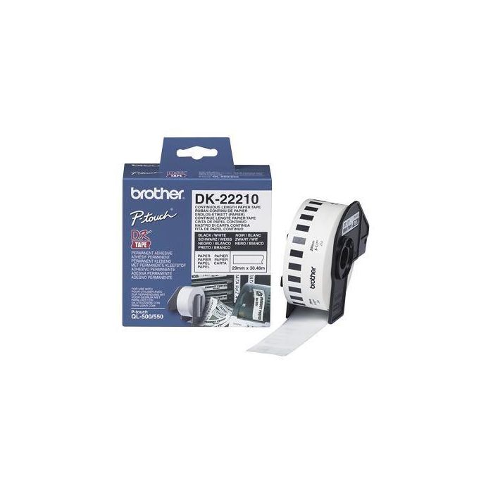 Brother DK Cinta de Papel Continua Duradera Blanca 29mm x 30.48m Compatible Impresoras QL