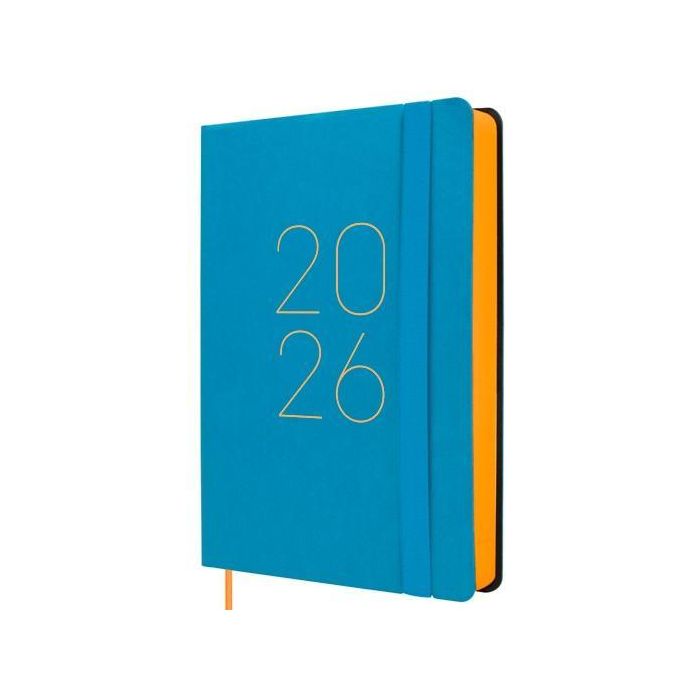 Finocam F4-118x168 mm Agenda Flexi Lisa 1 Día por Página Tapa Blanda Azul 2026 con Goma Elástica y Cinta Punto