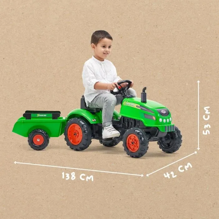 Falk X Tractor Tractor de pedal verde con capó de apertura y remolque incluido para niños de 2 a 5 años 4 Falk X Tractor Tractor de pedal verde con capó de apertura y remolque incluido para niños de 2 a 5 años 4