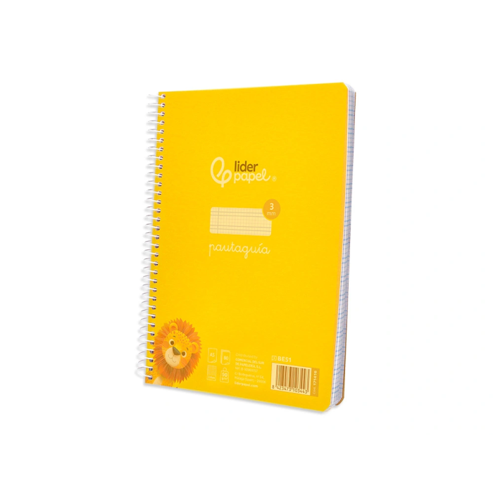 Liderpapel Cuaderno Espiral A5 Pautaguía 80h 90gr Cuadro Pautado 3mm con Margen Tapa Plástico Amarillo 3