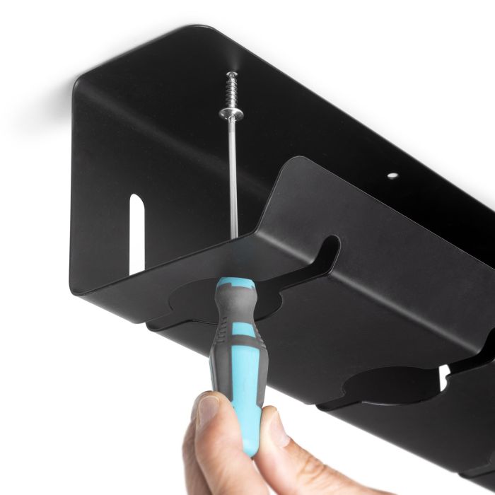 Emuca Lote de 2 bandejas organizadoras de cables para debajo de la mesa, Largo 430 mm, Acero, Pintado negro 4 Emuca Lote de 2 bandejas organizadoras de cables para debajo de la mesa, Largo 430 mm, Acero, Pintado negro 4