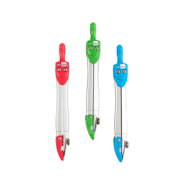 Liderpapel Compás Sencillo con Protector de Punta y Mina de 2 mm, Colores Surtidos en Estuche Transparente 6