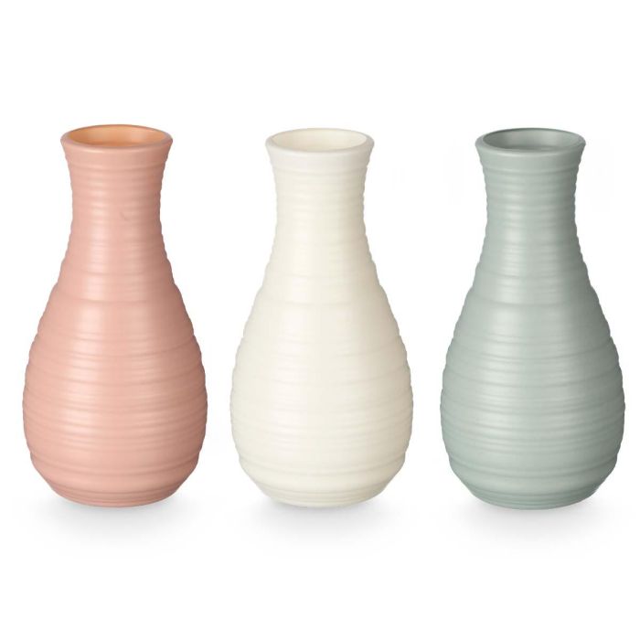 Jarrón Abombado Rayas Giftdecor 20 cm - Blanco, Gris, Rosa (24 Unidades) 1