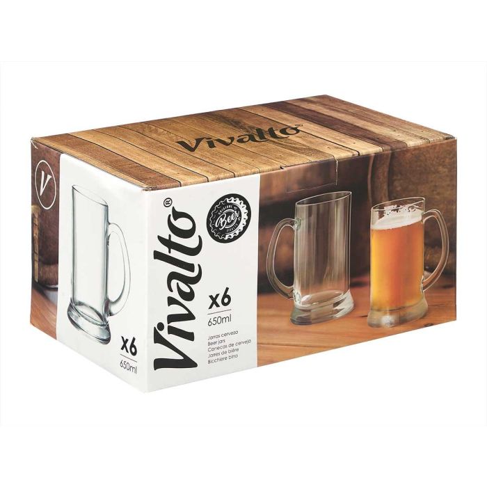 Jarra de Cerveza Vivalto 650 ml, Vidrio Transparente, 12x16x9 cm (18 Unidades) 2 Jarra de Cerveza Vivalto 650 ml, Vidrio Transparente, 12x16x9 cm (18 Unidades) 2