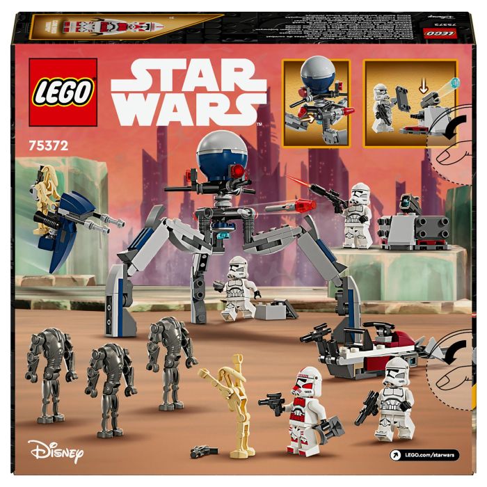 Lego 75372 Star Wars Paquete de Batalla de Soldados Clon y Droides de Batalla con Moto Speeder y Minifigura