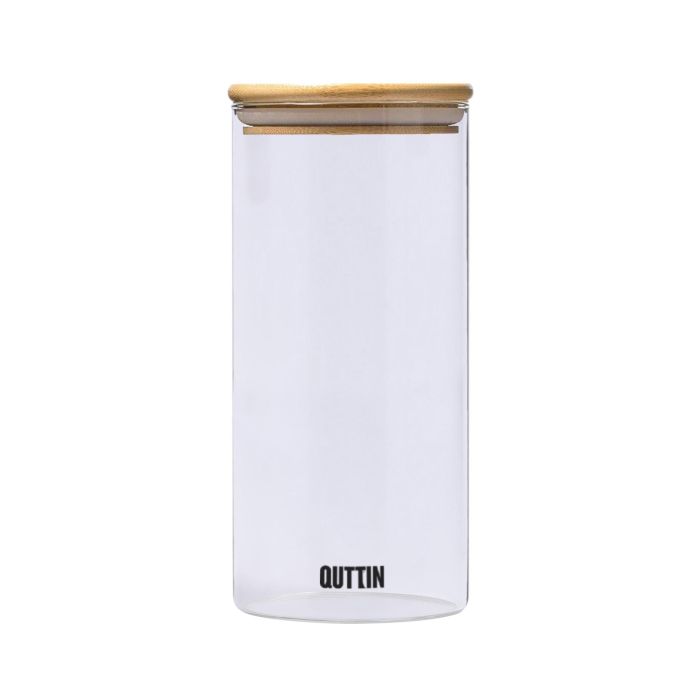 Quttin Tarro de Borosilicato con Tapa de Bambú, 1250 ml, 9.5 x 21 cm (12 Unidades) 2