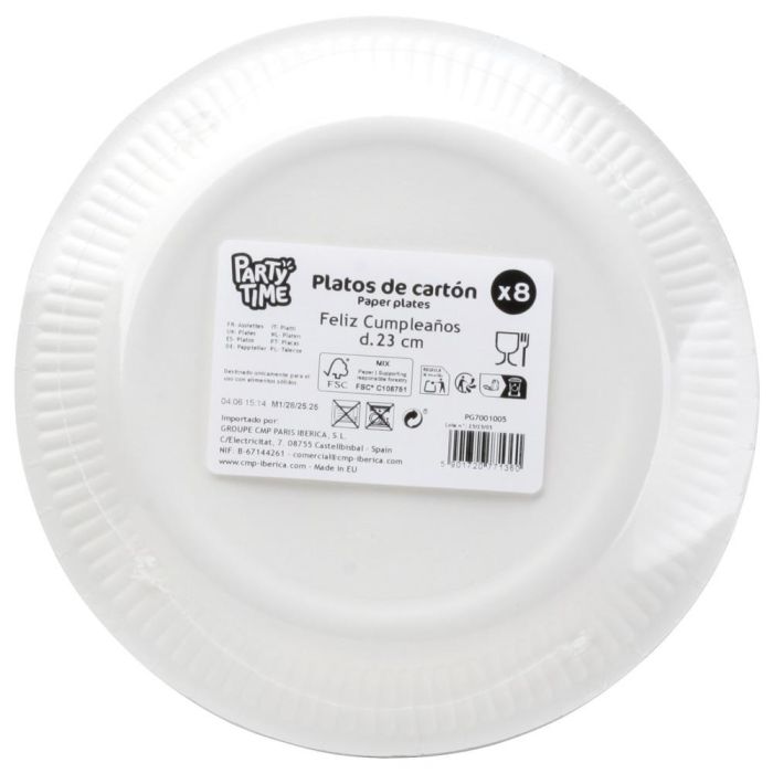Juego De 8 Platos Cartón Party Time 23 cm 2 Juego De 8 Platos Cartón Party Time 23 cm 2