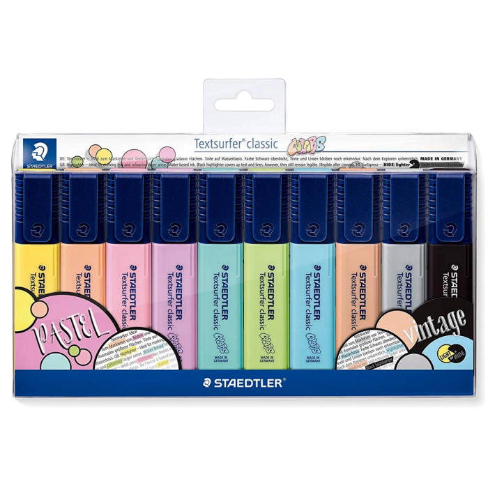 Staedtler Rotulador Textsurfer Classic 364 Pastel & Vintage Bolsa 10 Unidades Colores Surtidos Trazo 1-5mm 1