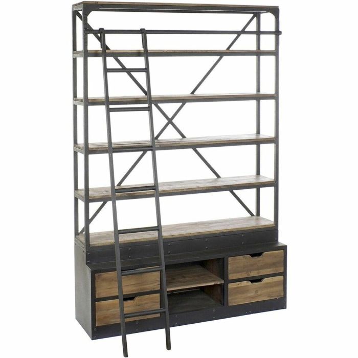 DKD Home Decor Librería Loft Pino y Metal Marrón Negro con Escalera, 4 Cajones y 5 Estanterías, Desmontable 243x160x45 cm DKD Home Decor Librería Loft Pino y Metal Marrón Negro con Escalera, 4 Cajones y 5 Estanterías, Desmontable 243x160x45 cm