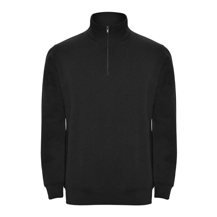 Roly Sudadera Aneto Negro Talla L 50% Algodón / 50% Poliéster Media Cremallera Cuello Alto Felpa Perchada 280 G/m²