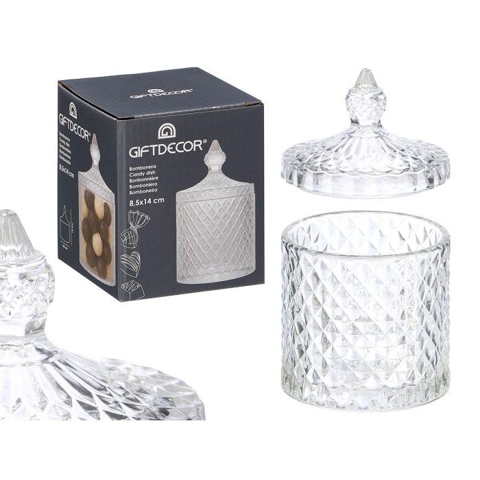 Giftdecor Bombonera de Cristal Rombos Transparente 8.5x14 cm - Elegante Envase para Dulces o Decoración del Hogar (Set de 24)