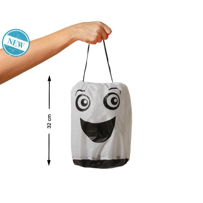 Bolsa de Halloween Blanca con Cara de Fantasma para Chuches 32 cm – Ideal para Recoger Dulces y Fiestas Escolares