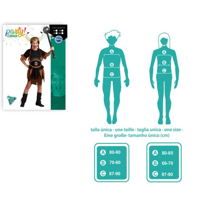 Disfraz Vikinga Guerrera Niña Infantil 3-4 Años Negro. Incluye Vestido Corto y Cinturón de Polyester. Temática Carnaval. 3