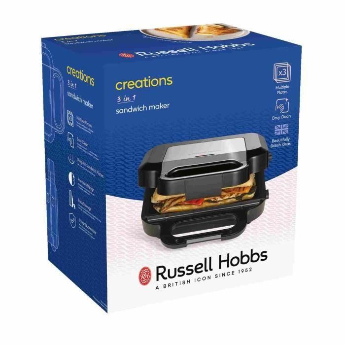 Sandwichera 3 en 1 - RUSSELL HOBBS - 26810-56 - 750 W - 3 placas extraíbles - Negro mate / Acero 1