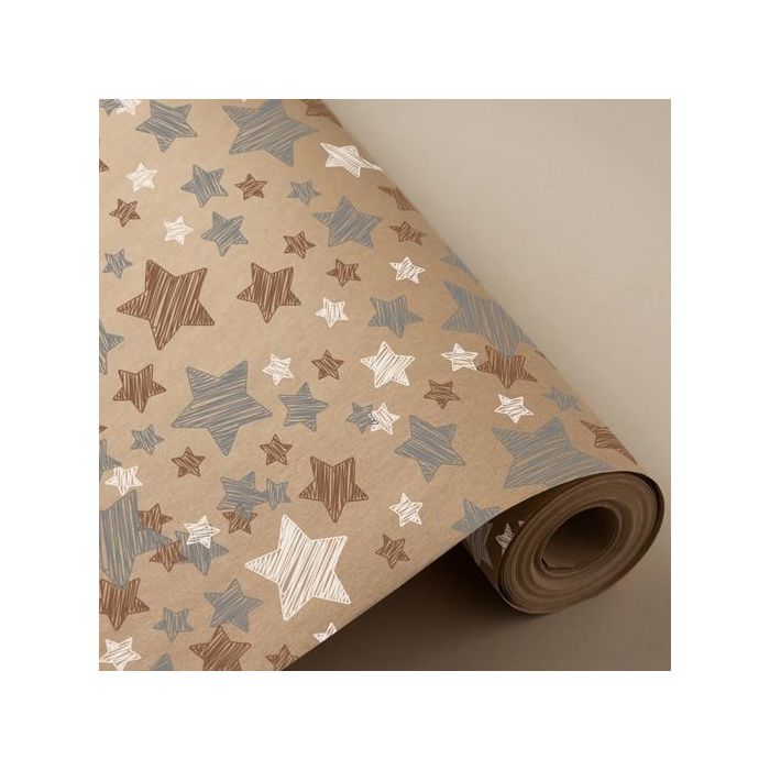Wonder Wrapper Papel de Regalo Bobina 31 cm 2 kg Kraft 100% Reciclado Estrellas
