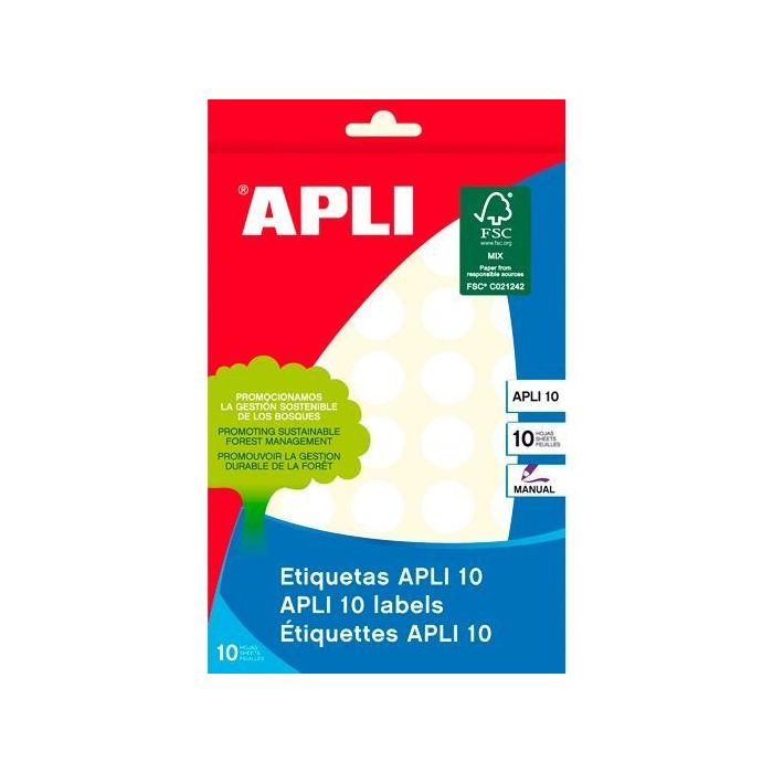 Apli Etiquetas Adhesivas Circulares Ø19 mm Escritura Manual 40 X 10H Blanco Apli Etiquetas Adhesivas Circulares Ø19 mm Escritura Manual 40 X 10H Blanco