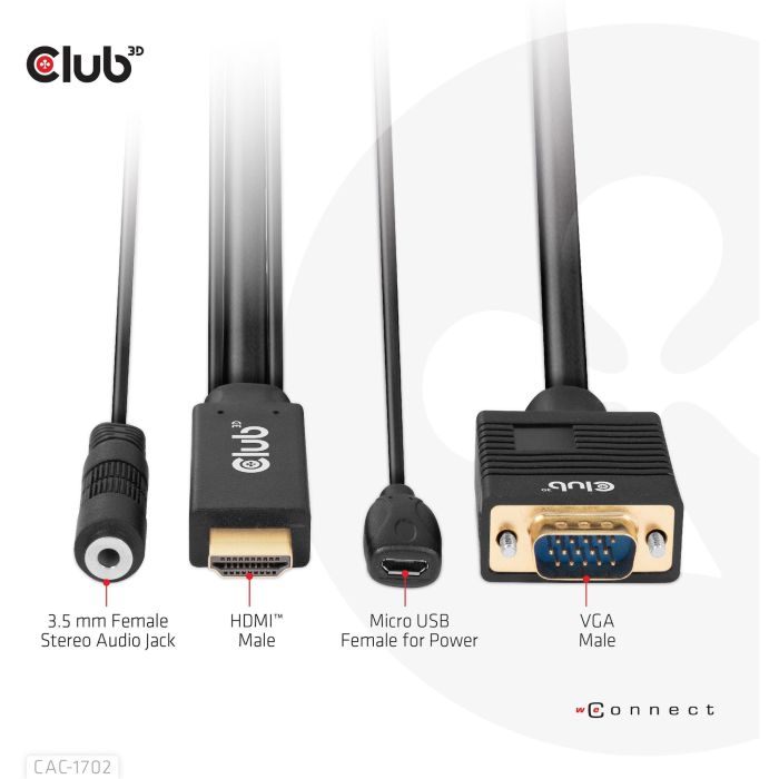 Club3D Kabel HDMI+Micro-USB-Buchse > VGA+3.5mm 2m St/Bu 6 Club3D Kabel HDMI+Micro-USB-Buchse > VGA+3.5mm 2m St/Bu 6