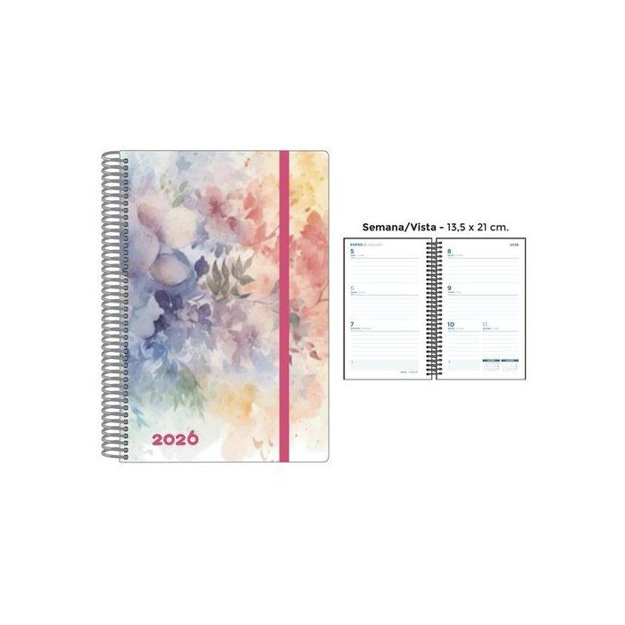 Agenda Anual (2026) Senfort Decorada Espiral Tapa Pp Con Goma 135X210 S/V Romantic