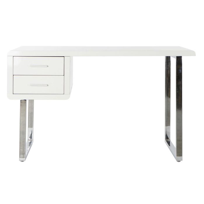 DKD Home Decor Escritorio Moderno Blanco Plateado de MDF y Metal, Desmontable, 120 cm Ancho x 55 cm Fondo x 76 cm Alto 1 DKD Home Decor Escritorio Moderno Blanco Plateado de MDF y Metal, Desmontable, 120 cm Ancho x 55 cm Fondo x 76 cm Alto 1