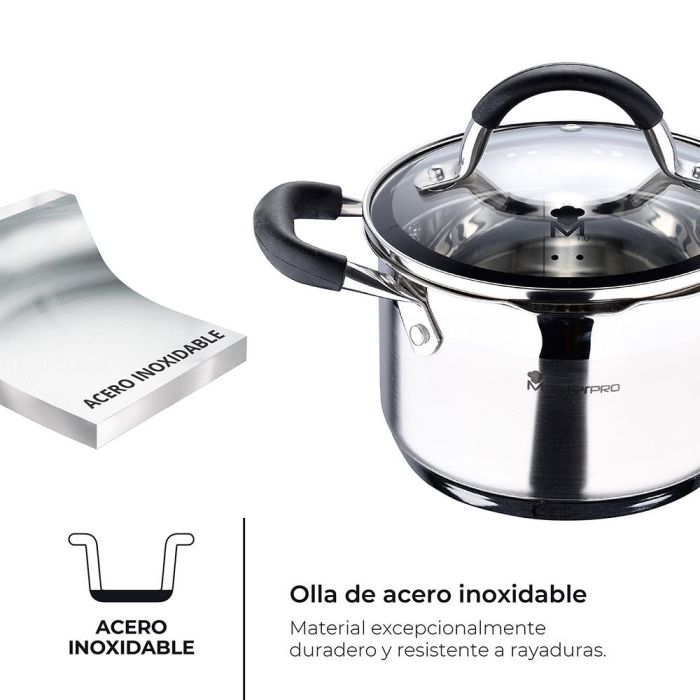 Olla ø16x10cm 1,8l de acero inoxidable con tapa foodies bgmp-1504-bk masterpro 4