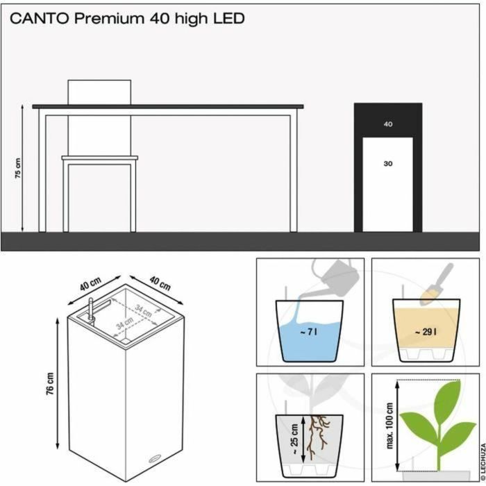 Lechuza LEC4008789137708 Macetero Canto Premium Column 40 con kit LED completo, blanco brillo 3