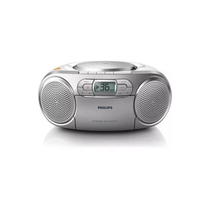 Philips AZ127/12 Radio CD Cassette Portátil con Refuerzo Dinámico de Graves, Sintonizador FM, Entrada Audio 3.5mm, 2W, Cable y Pilas, Gris Philips AZ127/12 Radio CD Cassette Portátil con Refuerzo Dinámico de Graves, Sintonizador FM, Entrada Audio 3.5mm, 2W, Cable y Pilas, Gris