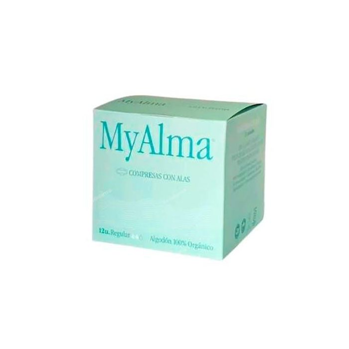 MYALMA Compresas Regular con Alas, 100% Algodón Orgánico, Protección Natural, 12 unidades