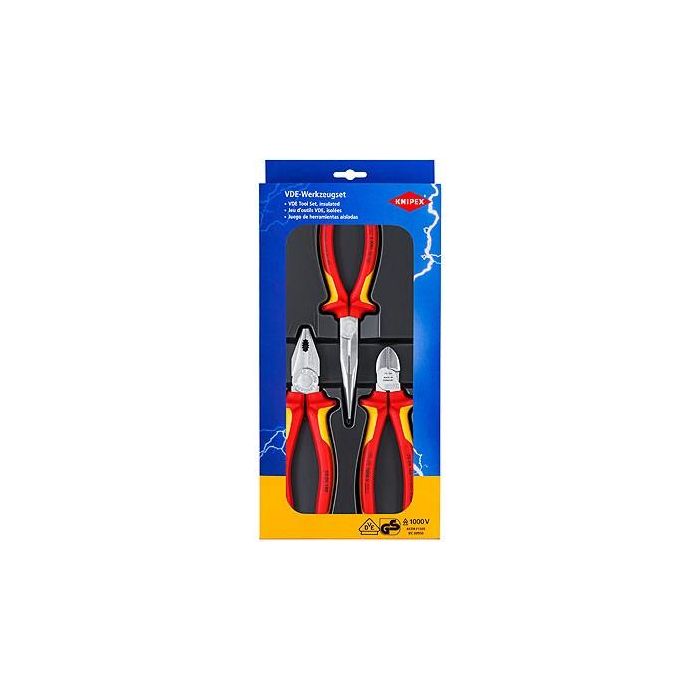 Knipex Elektro-Paket 3 piezas: Alicates combinados, planos y cortacables. Set de herramientas aislado.