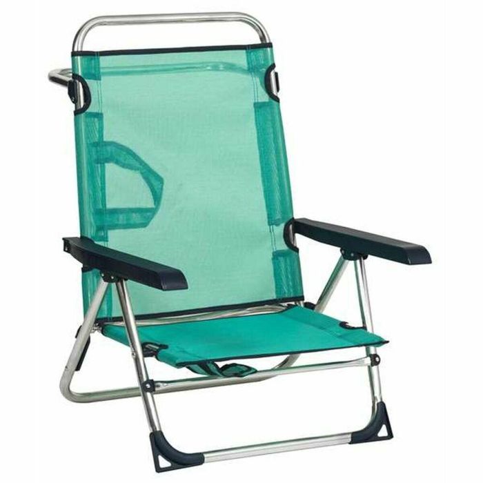 Silla cama playa aluminio multiposición con asa y pata trasera plegable color verde 79,5x59,5x56 cm