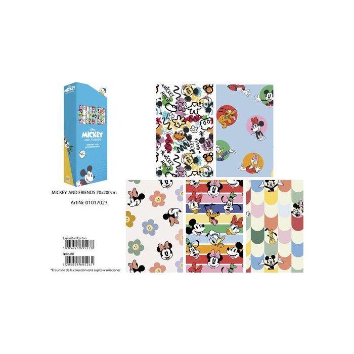 Basika Papel de regalo Disney Mickey and Friends, diseños surtidos, rollo 70 cm ancho x 2 metros longitud, gramaje 60