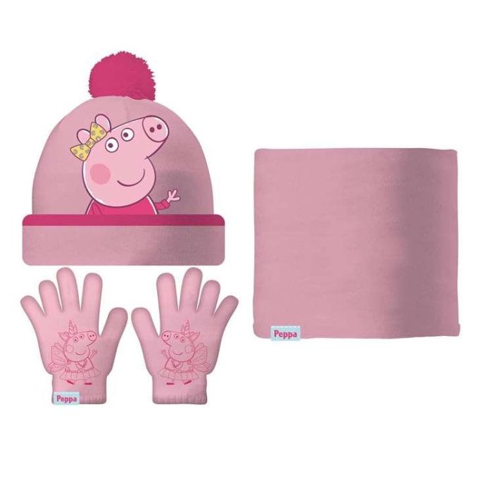 Gorro, Guantes y Braga de Cuello Peppa Pig Cosy corner Rosa