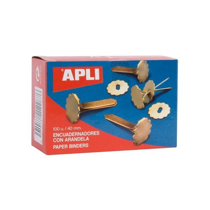 Apli Encuadernadores Metálicos Con Arandela Dorados 40 mm - 100Ud- Apli Encuadernadores Metálicos Con Arandela Dorados 40 mm - 100Ud-