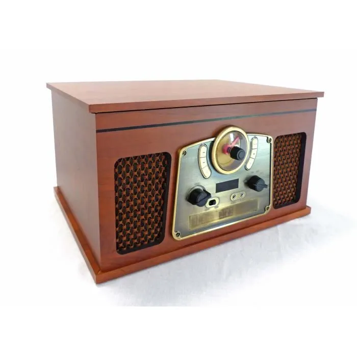 Inovalley RETRO10E-BTH-N Sistema Hi-Fi Retro Bluetooth, USB, Vinilos, CD, K7, Radio FM, Aux-In, Madera Envejecida