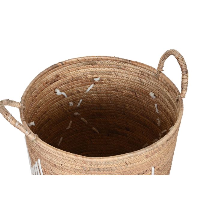 DKD Home Decor Cestas Decorativas Boho para Almacenamiento, Set de 3 Piezas de Seagrass y Cuerda, Natural y Blanco, 46x46x48 cm 1