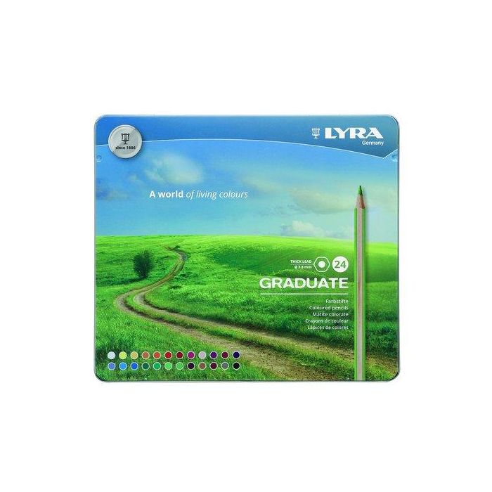 Lyra Lápices de Colores Graduate, Caja Metálica con 24 Colores Surtidos, Mina Resistente y Forma Hexagonal para Mejor Agarre