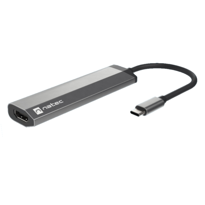 NATEC Fowler Slim Hub USB-C 3.2 Gen 1 (5 Gbit/s) con Carcasa de Aluminio Negro y Cromo, Compatible Windows/Android