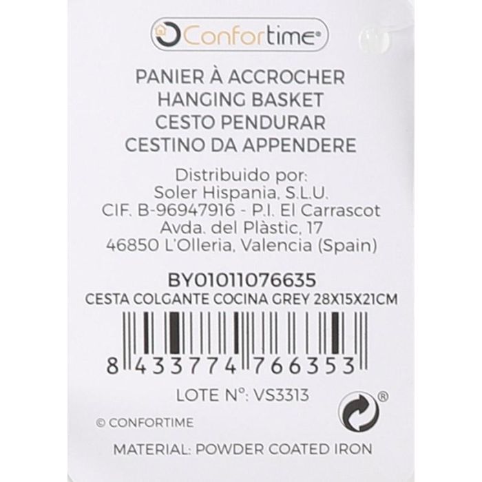 Confortime Cesta Colgante Cocina Grey 28 cm x 15 cm x 21 cm (12 Unidades)