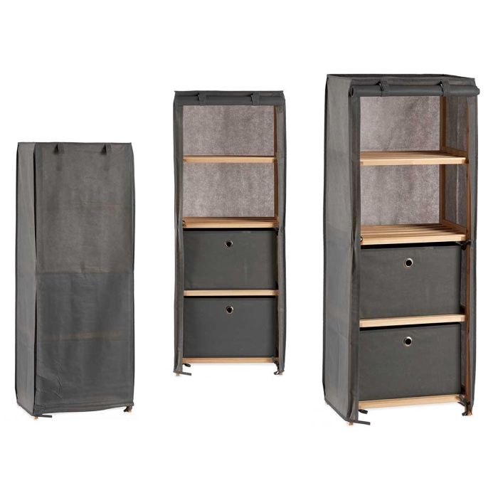 Estantería de Tela con 2 Cajones Gris Kipit 28x113x42 cm - Madera (3 Unidades)