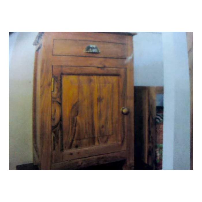DKD Home Decor Mesita de Noche Colonial Hecha a Mano Madera Acacia Maciza Natural Dorado con 1 Cajón y 1 Puerta 32x45x65 cm 1