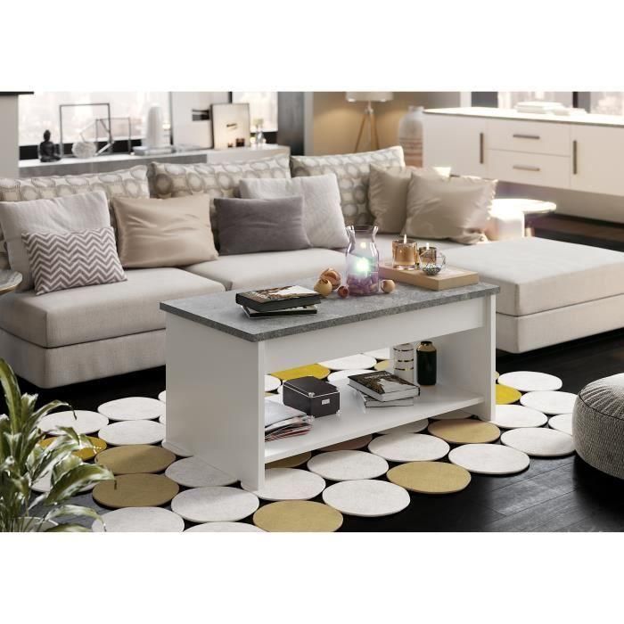 Mesa de centro de elevación FELIZ - Blanco y gris - L 50 cm 3 Mesa de centro de elevación FELIZ - Blanco y gris - L 50 cm 3