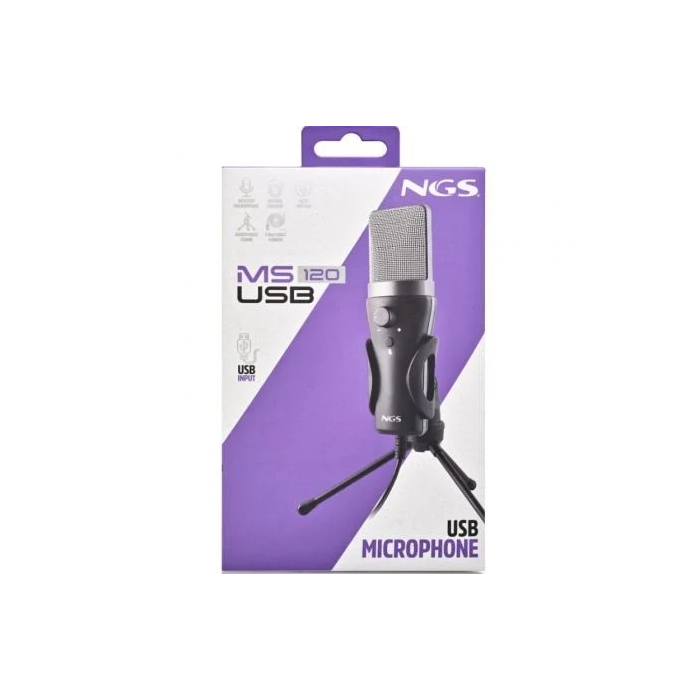 NGS MS120USB Micrófono USB para PC y Portátil, Streaming, Podcast, Plug & Play, Compatible PS4/PS5 4