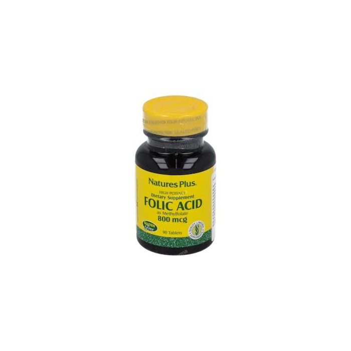 NATURES PLUS Ácido Fólico Vitamina B9 800 µg para Embarazo y Malformaciones Congénitas, Apto Veganos, 90 Comprimidos