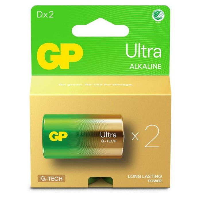 GP 13AU/LR20 GP Ultra Alkaline D-battery con tecnología G-Tech, pack de 2 0 GP 13AU/LR20 GP Ultra Alkaline D-battery con tecnología G-Tech, pack de 2 0