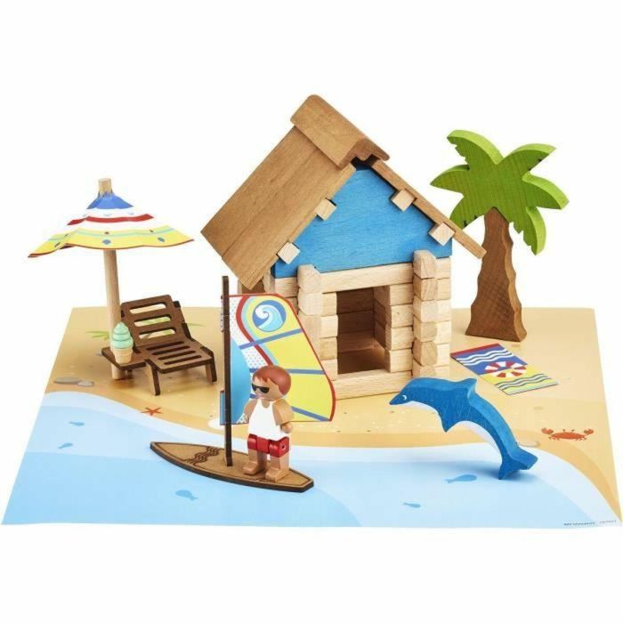 Jeujura JEU3225280802909 The Beach Hut Juego de Construcción en Madera Natural 55 Piezas con Colchoneta y Accesorios 2 Jeujura JEU3225280802909 The Beach Hut Juego de Construcción en Madera Natural 55 Piezas con Colchoneta y Accesorios 2