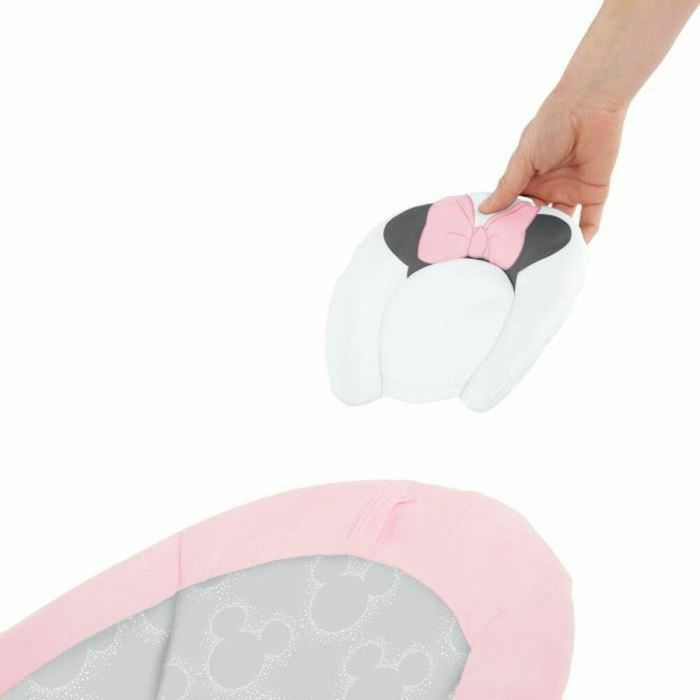 Bright Starts Tumbona Vibratoria para Bebé Disney Minnie Mouse Rosy Skies | Asiento Ultrasuave con Orejas y Lazo para Niña 1