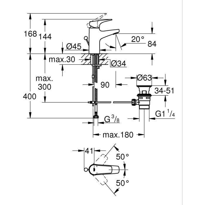 Grifo de baño - GROHE Start Flow - Mezclador monomando - Talla S - Cromo - Ahorro de agua - 23809000 2