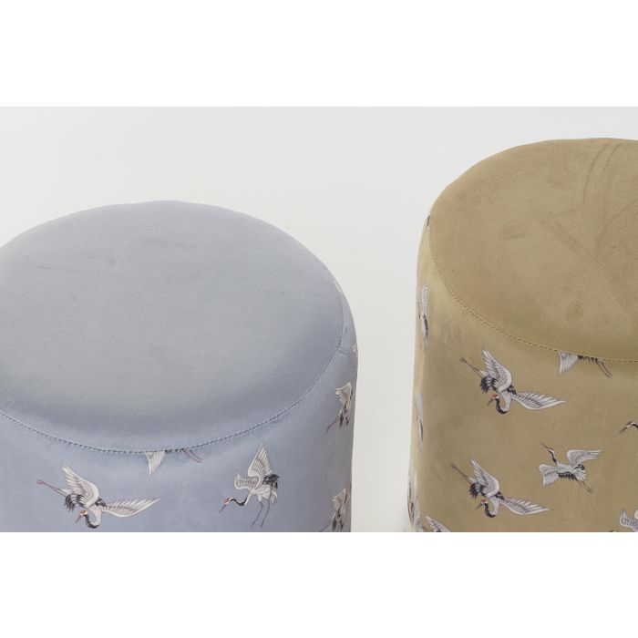 DKD Home Decor Reposapies Oriental con Garzas de Poliéster y Metal Gris, Mostaza y Dorado 32x32x38 cm Pack 2 Unidades 3