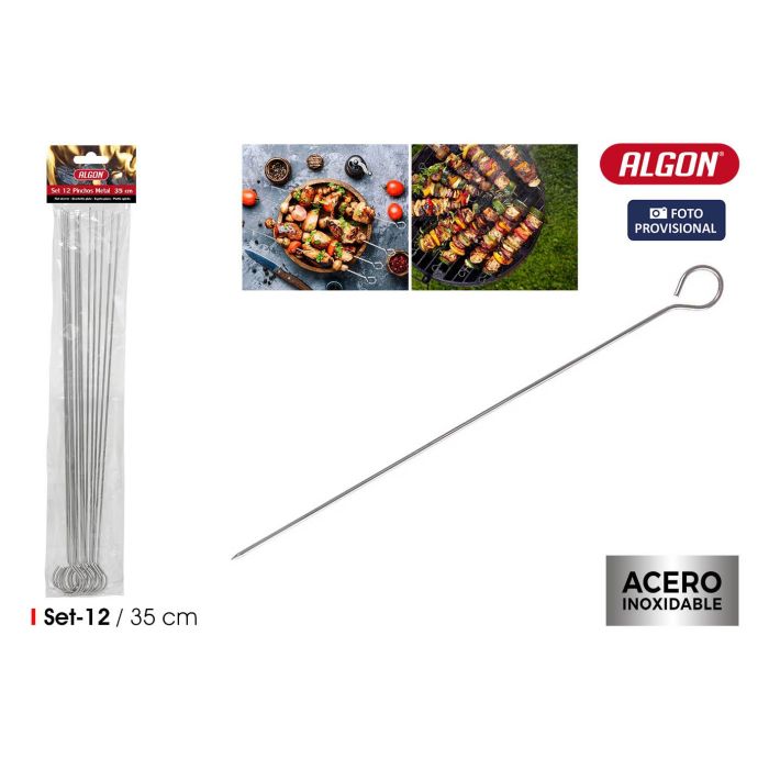 Set de 12 pinchos para barbacoa de metal Algon BBQ, 35 cm (24 Unidades) Set de 12 pinchos para barbacoa de metal Algon BBQ, 35 cm (24 Unidades)