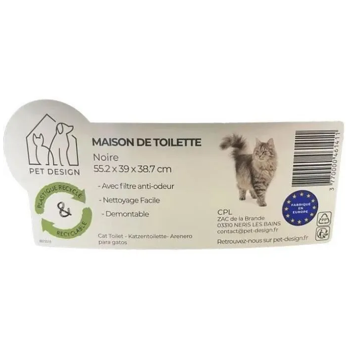 Pet Design 461404 Casa para Gatos Sacha Hoilet, 56 x 40 x 39 cm, Blanco y Negro 5